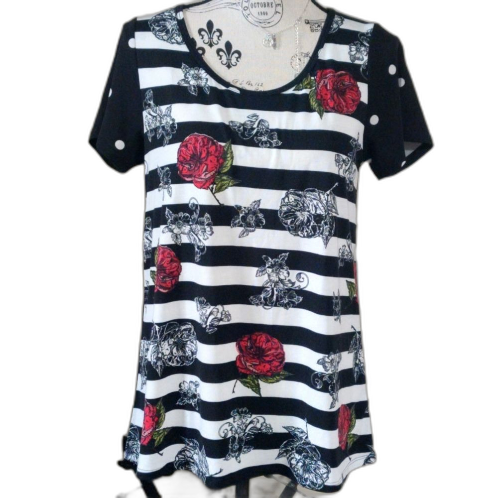 LuLaRoe patchwork floral striped & polkadot print "Christy" T-shirt_Small_2/$15